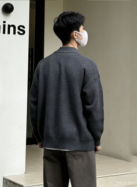 韩国 cleanfit重磅双拉链简约针织羊毛混纺开衫慵懒风外套毛衣潮