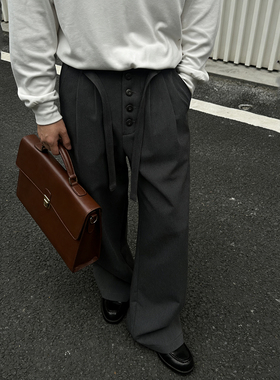 ATA 五联扣剑道西裤双褶通勤TR抗皱直筒A字裤宽松可拆腰带休闲裤