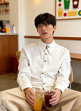 ATA 高领台尖条纹正肩合身衬衫优雅微收腰设计通勤休闲长袖衬衣潮