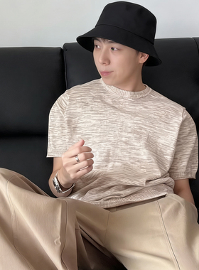 ATA 26春夏老钱风简约针织短袖T恤 亚麻混纺潮流男士休闲百搭上衣