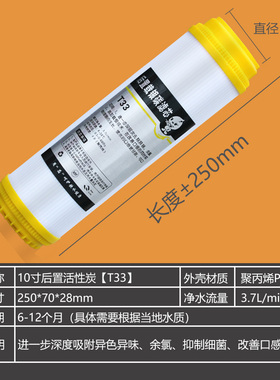 净水器10寸T33后置活性炭改善口感椰壳活性碳六代直饮纯水机滤芯
