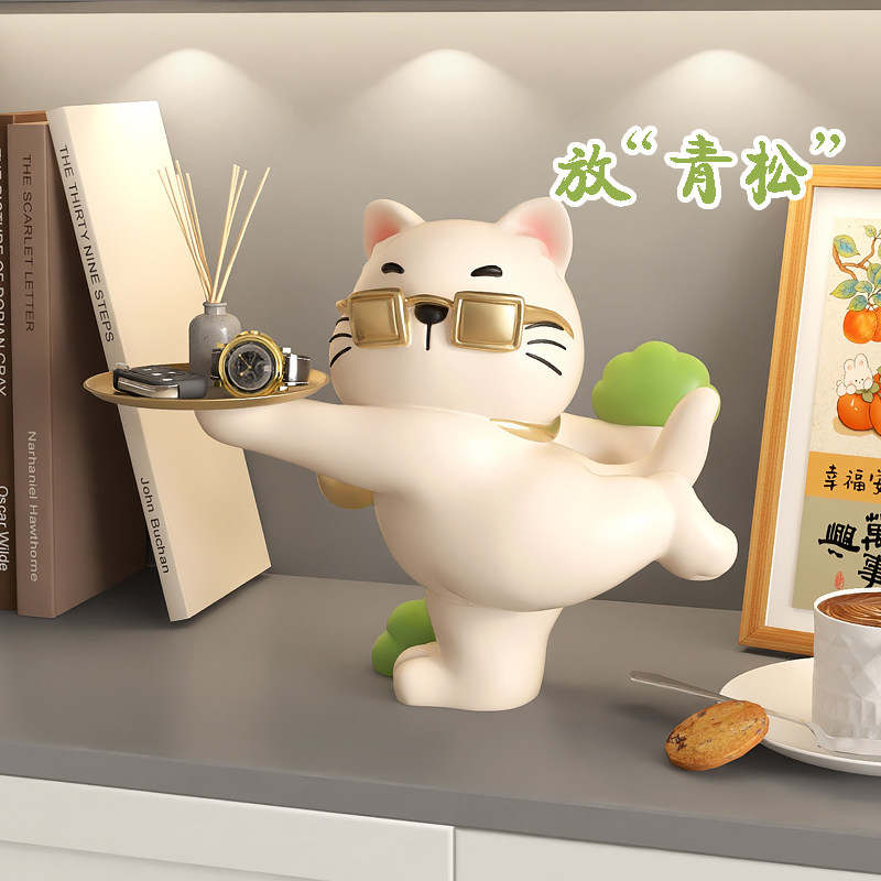 招财猫钥匙收纳玄关摆件入户托盘置物架高级感小众乔迁新居礼物