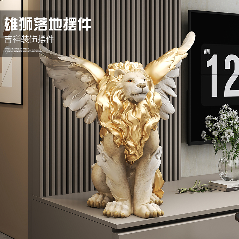 棕榈树轻奢雄狮落地摆件动物雕塑
