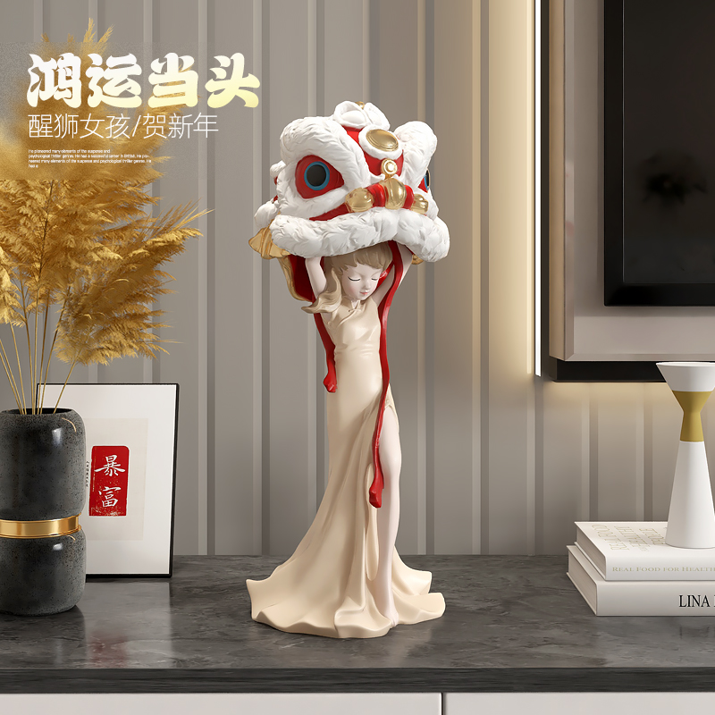 中国风醒狮摆件舞狮雕塑手办