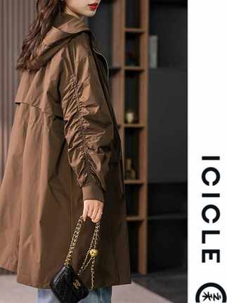 ICICLE之禾正品代购2024春季新款设计感韩版抽绳收腰宽松显瘦大衣