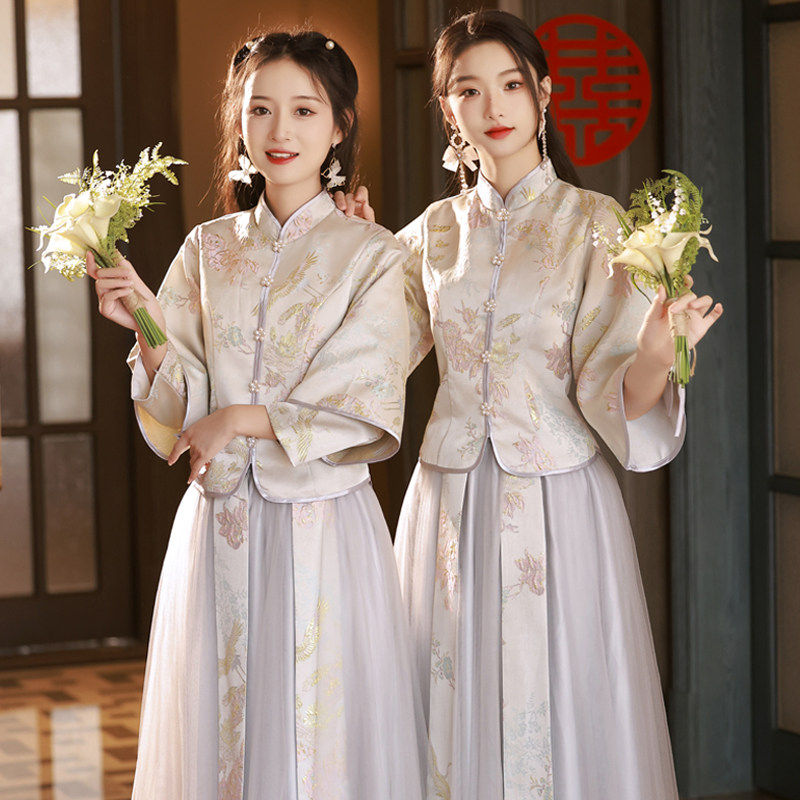 新中式伴娘服2026新款夏显瘦高级质感缎面姐妹团结婚礼服裙女旗袍
