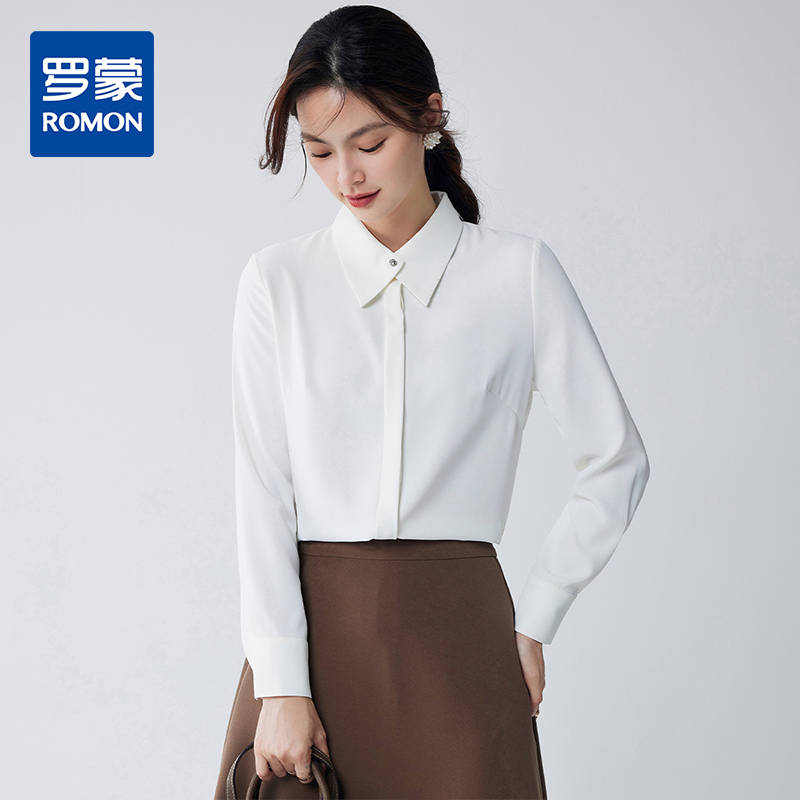 罗蒙春秋雪纺衬衫女士长袖衬衣商务通勤职业OL上班衬衣女雪纺上衣