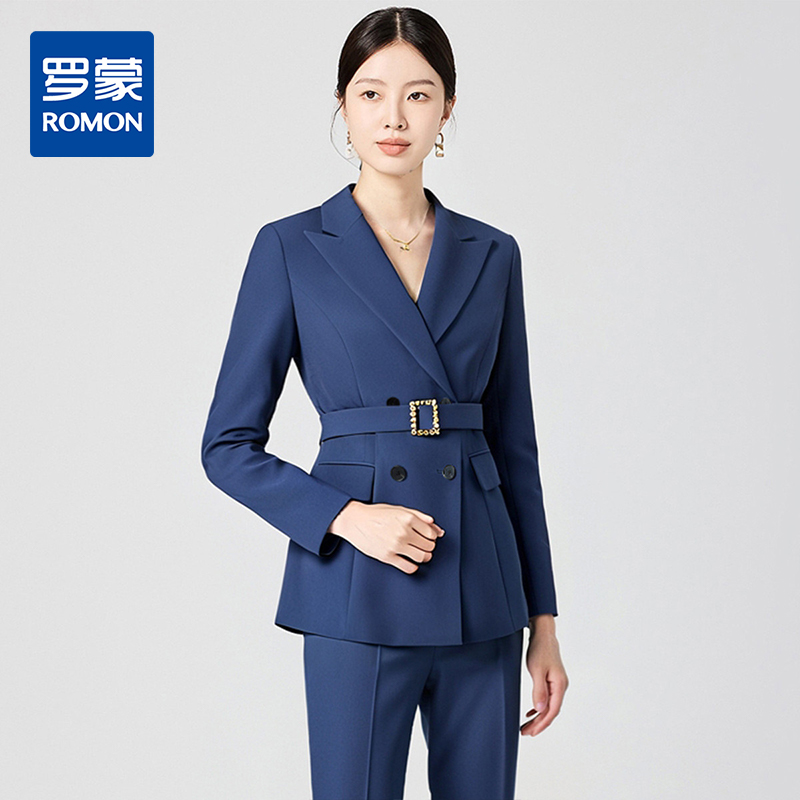 【西服+西裤】罗蒙女士西服套装两件套气质通勤工作西装双开叉