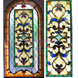 教堂蒂凡尼雕刻艺术玻璃玄关隔断窗户桌面柜门芯透光屏风 Tiffany