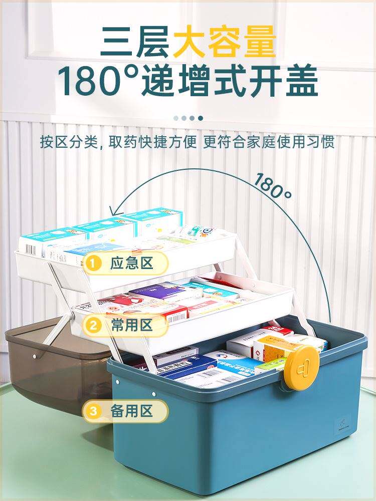 家庭药箱带锁家用儿童婴儿急救箱特大号多功能医疗手提药物收纳盒
