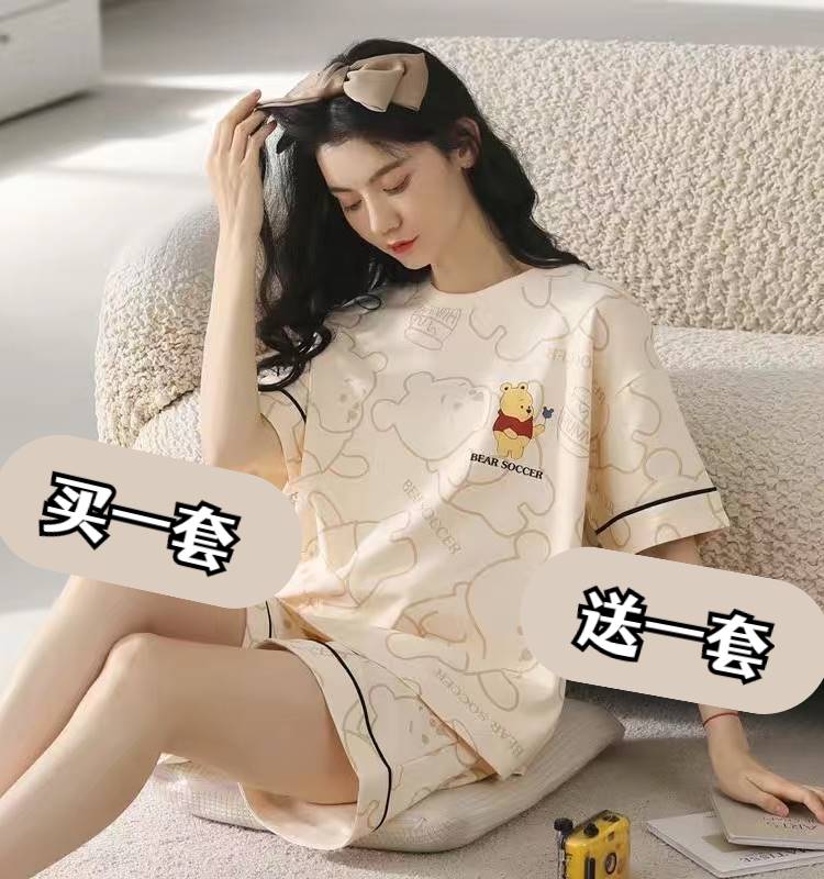 时尚网红居家服夏春短袖短裤可外穿睡衣新款可爱小个洋气宽松套装