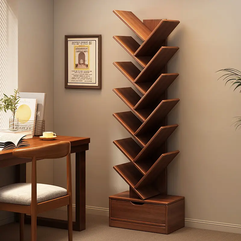 实木书架创意树形落地置物架家用