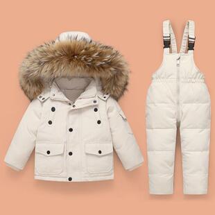 小孩滑雪服2025年韩版儿童羽绒服套装女童加厚洋气宝宝男童两件套