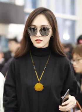 毛线衣项链毛线衣项链鸡油黄蜜蜡水滴吊坠挂件女款二代琥珀玫瑰花