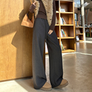 裤 桑蚕丝绵羊毛高腰垂感休闲直筒西装 女秋冬款 灰色加绒加厚阔腿裤