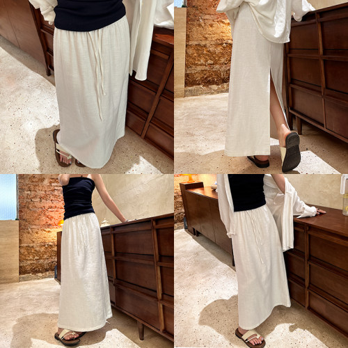 老钱风白色亚麻半身裙女夏薄款
