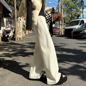 高腰休闲软糯垂感直筒裤 白色桑蚕丝羊毛加绒阔腿裤 女2025秋冬新款
