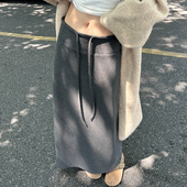 灰色羊毛半身裙女2026秋冬新款 裙 百搭气质开叉糯米包臀显瘦中长款