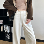 子冬加绒加厚糯米裤 垂感窄版 直筒醋酸羊毛阔腿裤 白色裤 女运动卫裤