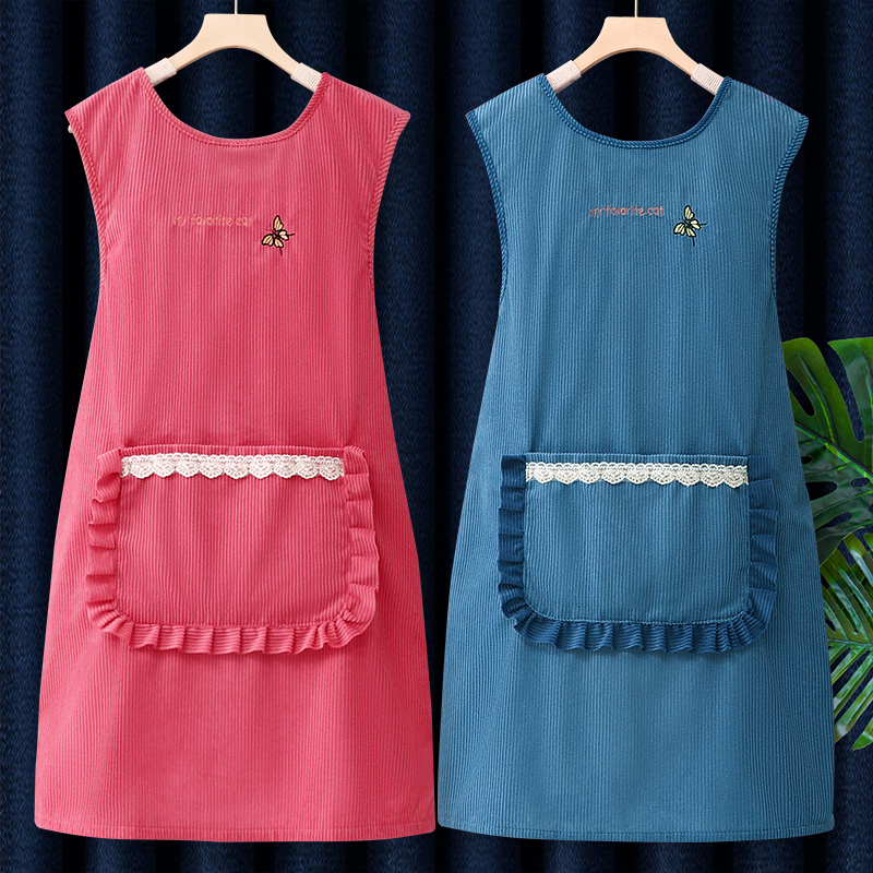 灯芯绒围裙坎肩式厨房家用2025新款网红餐饮专用商用做饭工作服女