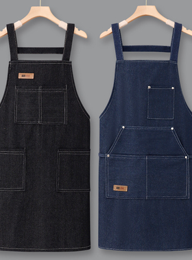 牛仔围裙餐饮专用厨房家用2026新款网红定制logo印字男士工作服女
