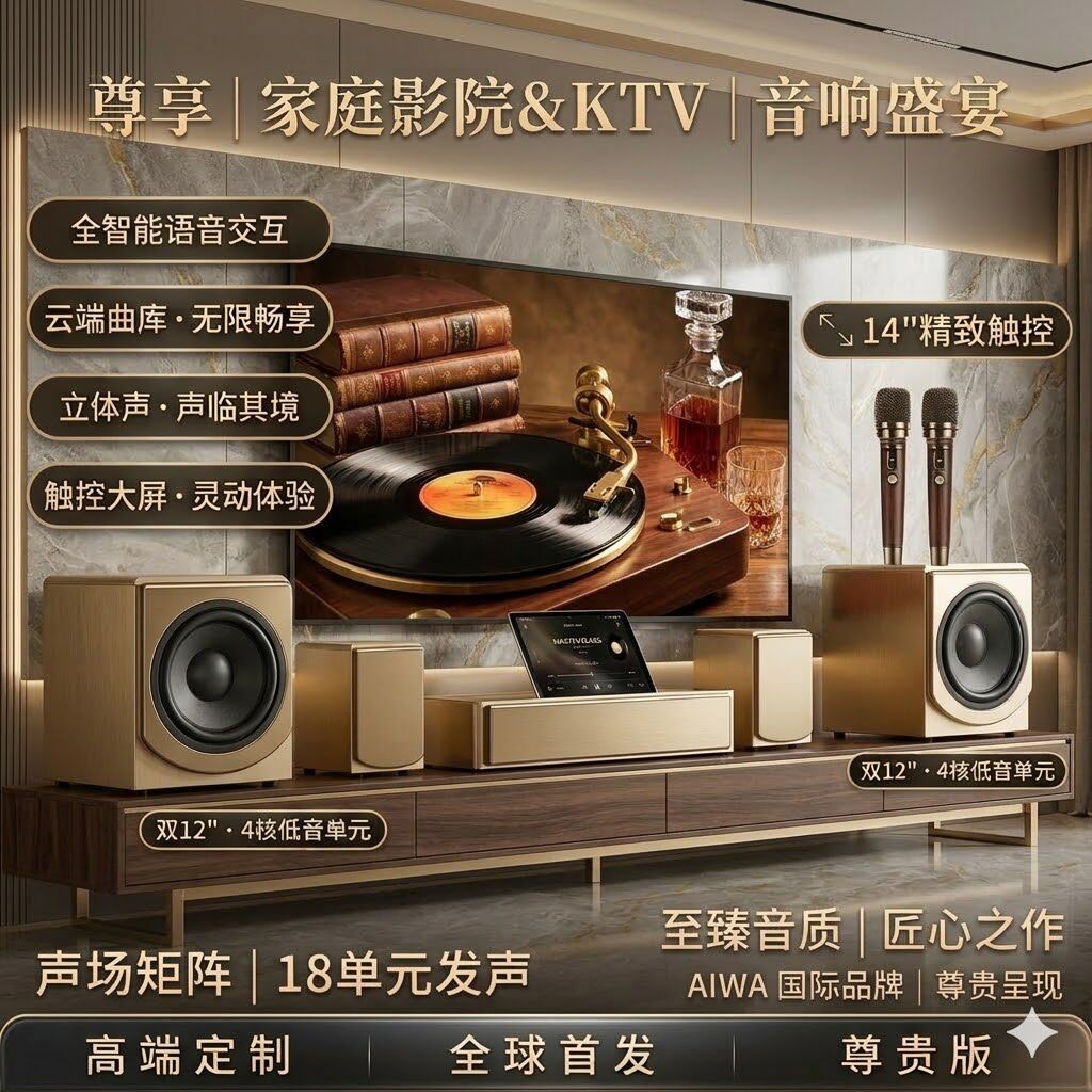 aiwa爱华WA777家庭KTV音响套装12寸双炮4核低音4800W大功率音箱