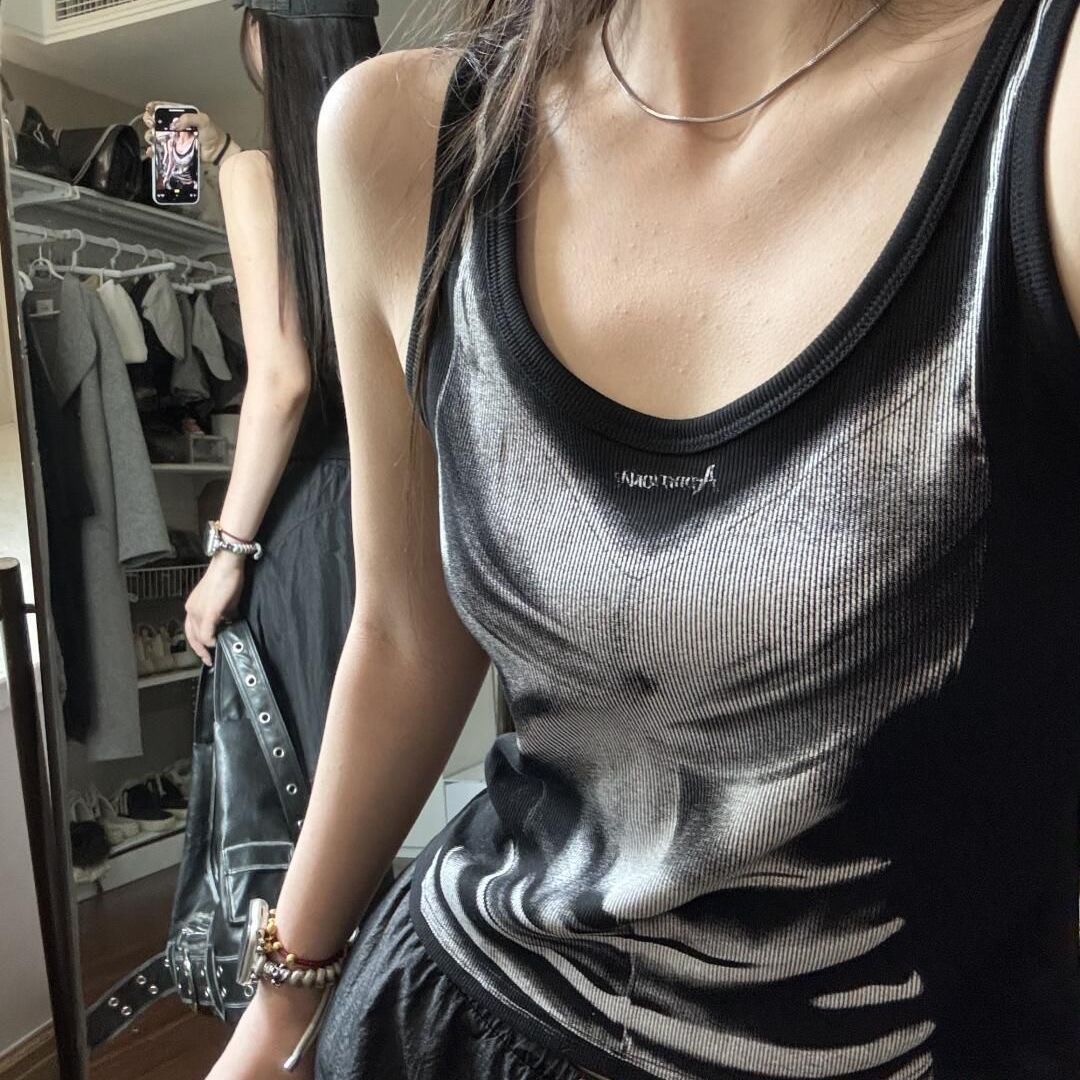 美式辣妹印花背心吊带短款