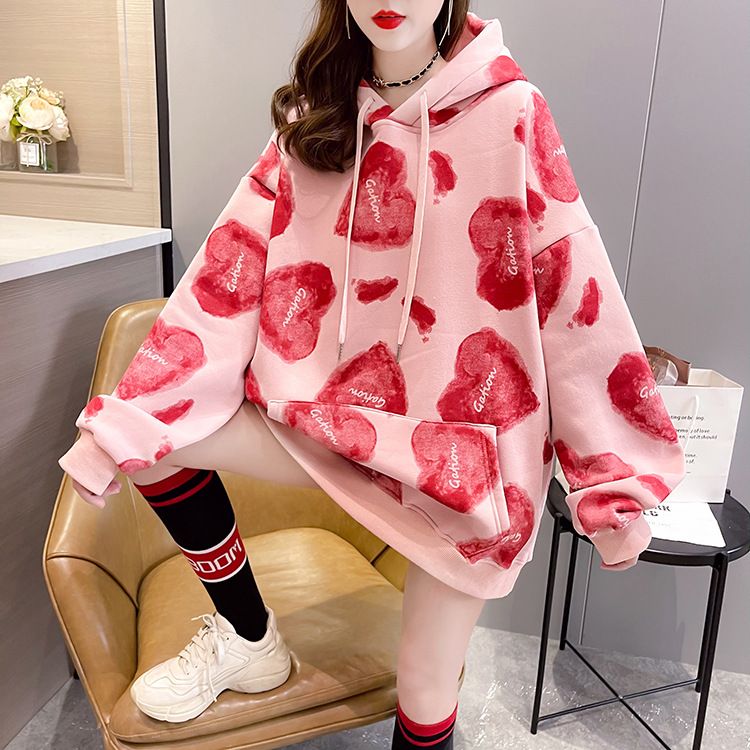 炸街满印扎染爱心印花2025秋季卫衣女情侣宽松bf慵懒风连帽外套潮
