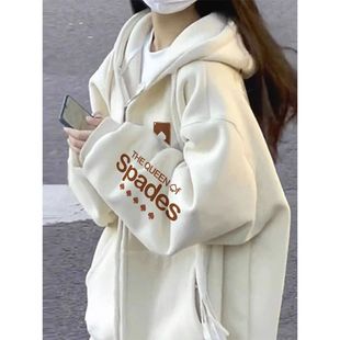 连帽加绒加厚卫衣外套女秋冬2024新款爆款开衫初高中女生上衣女装