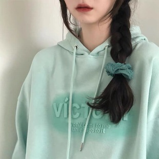 ins韓版 寬松百搭連帽衛衣女學生學院風套頭上衣潮 新款 2024春秋季