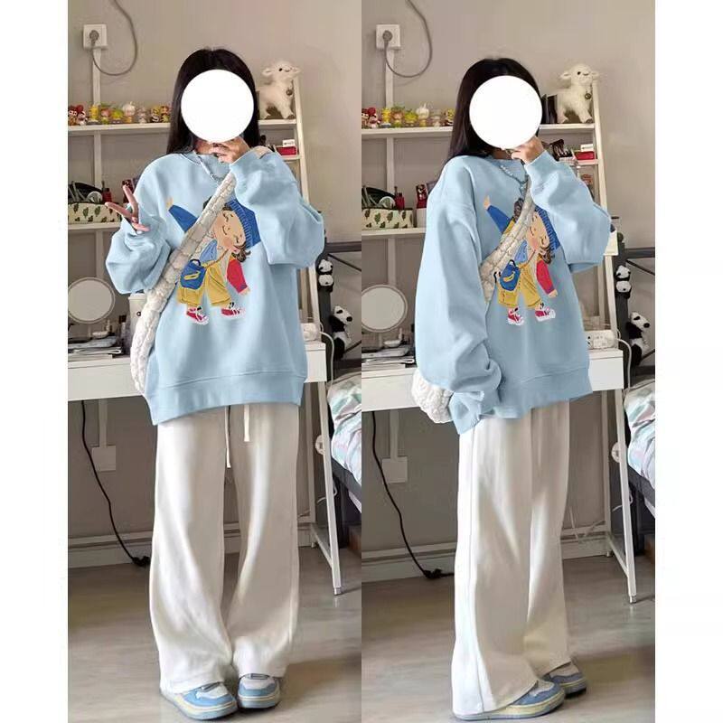 秋冬美式复古宽松套头圆领卫衣女厚款情侣慵懒风百搭休闲长袖上衣