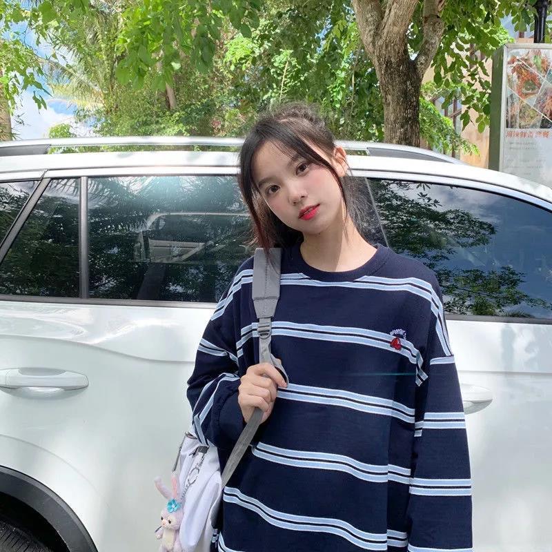 欧美hiphop条纹卫衣女春秋宽松潮ins慵懒风bf薄款vintage早秋上衣