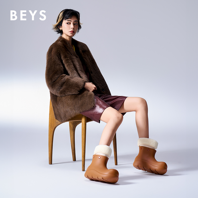 BEYS小丑鞋雪地靴加绒女鞋子2025新款保暖冬季防水防滑厚底棉靴子
