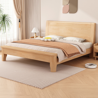 全实木床现代榫卯床2026新款1米8家用卧室中古风实木床排骨架床架