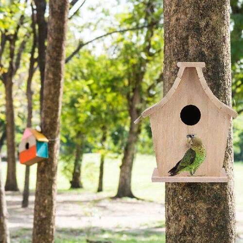 Wood Bird Houses Breeding Box Hanging Birds House Pet