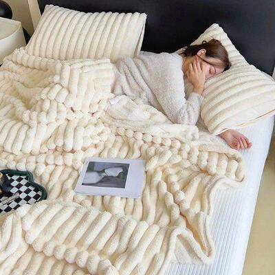 Reversible Faux Rabbit Fur Throw Blanket for Couch 79x47In