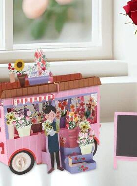 Valentines Day 3D Greeting Card 3D Flowers Car Greeting