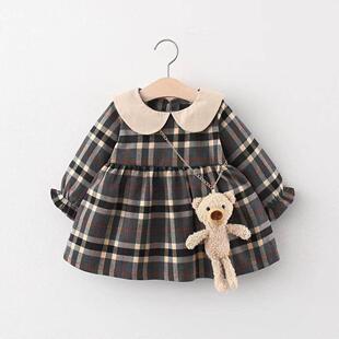 Dress Kid Neck Long Daily Doll Sleeve Bear Girl Little