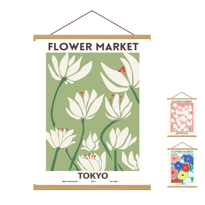 北欧小众植物花卉实木磁铁挂轴画油画布电表箱挂画客厅装饰画定制图片