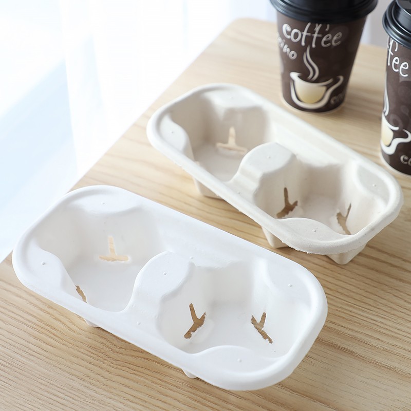 降解瓦楞纸浆打包外卖2杯4杯咖啡杯托饮料奶茶杯托100个加厚