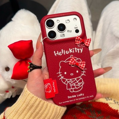 kt猫蝴蝶结苹果17手机壳可爱卡通