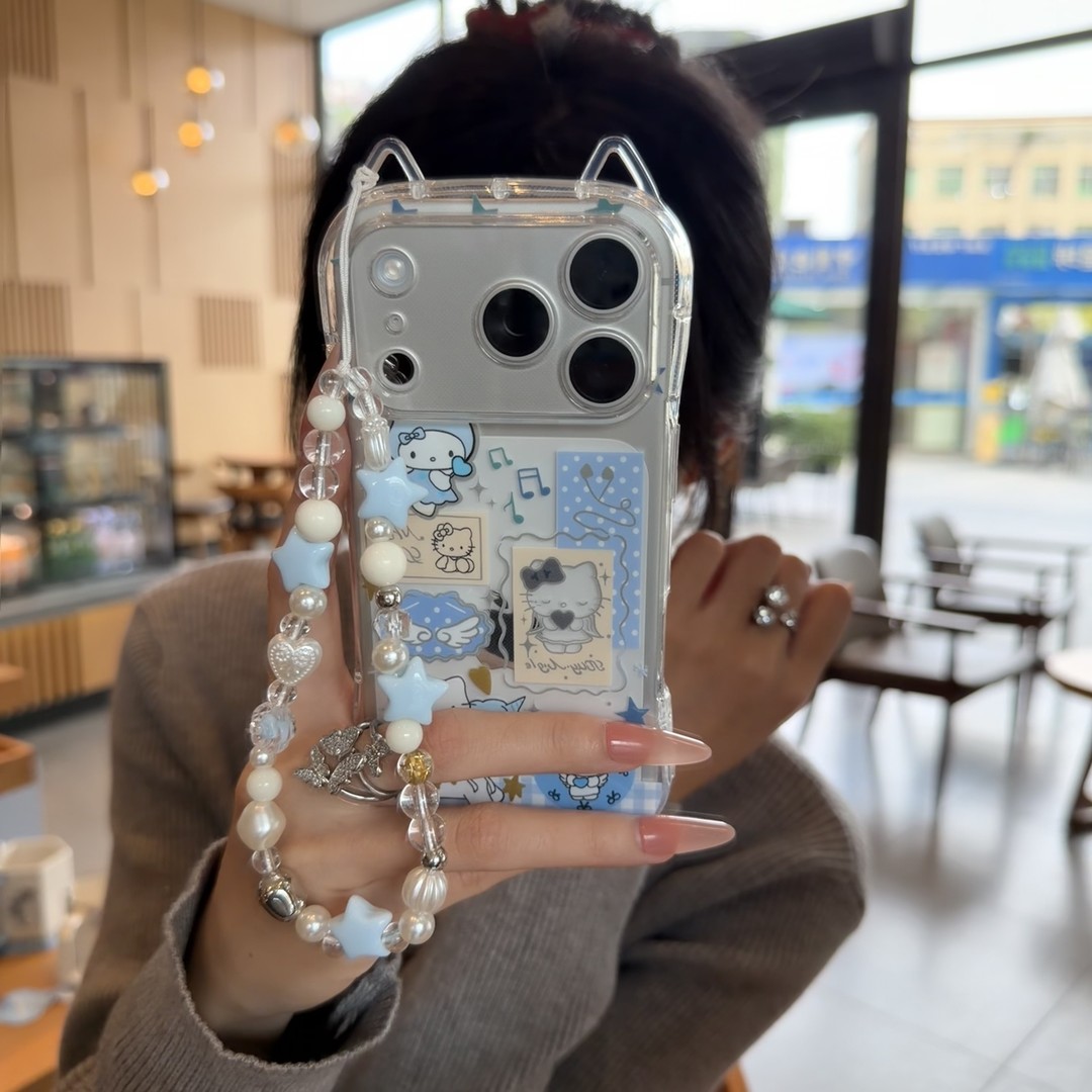 蓝色kt猫苹果17猫耳朵手机壳