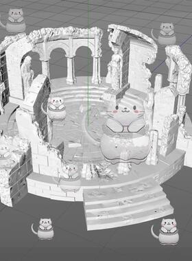 废墟大殿场景欧式罗马建筑破败雕塑C4DBlender模型3d建模obj