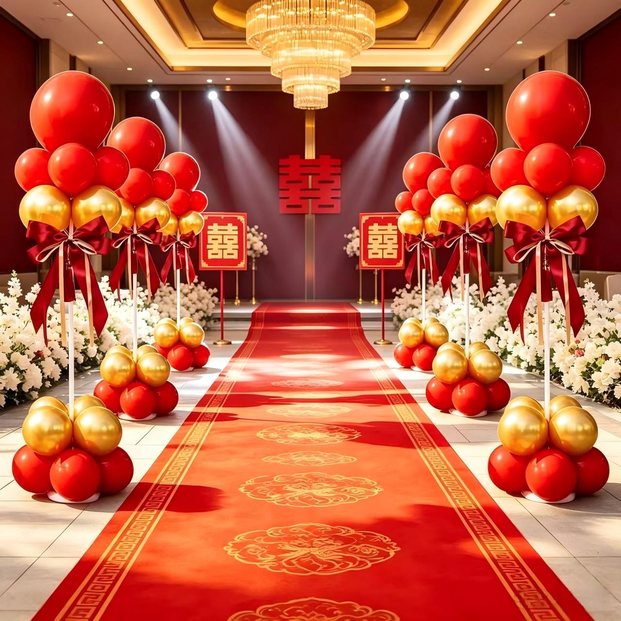 结婚立柱路引喜字气球户外农村婚礼门口布置装饰地飘套装婚房布置
