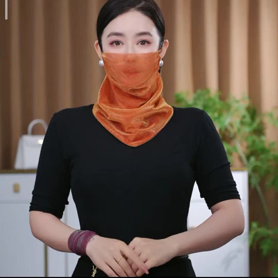 2025春夏季新款护颈炫彩磁扣三角巾女防晒面纱领巾护颈遮颈纹围巾