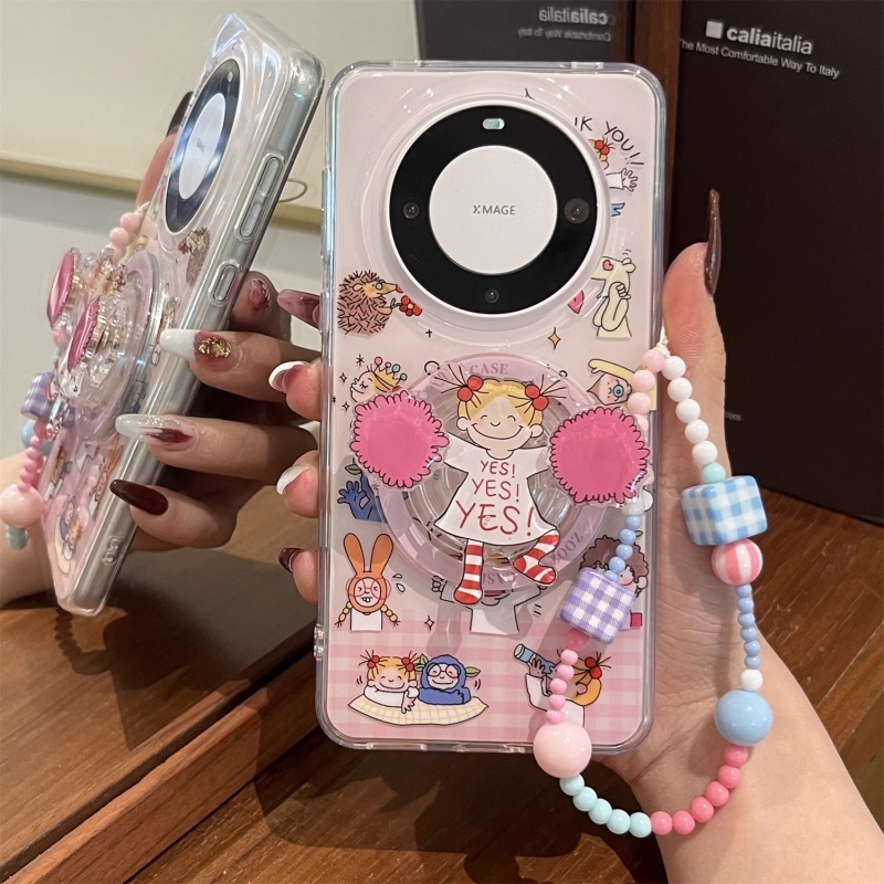 适用华为mate70pro+手机壳双层格纹p60卡通可爱coco酱女孩mate60pro磁吸旋转支架mate40/50pro挂绳潮女T