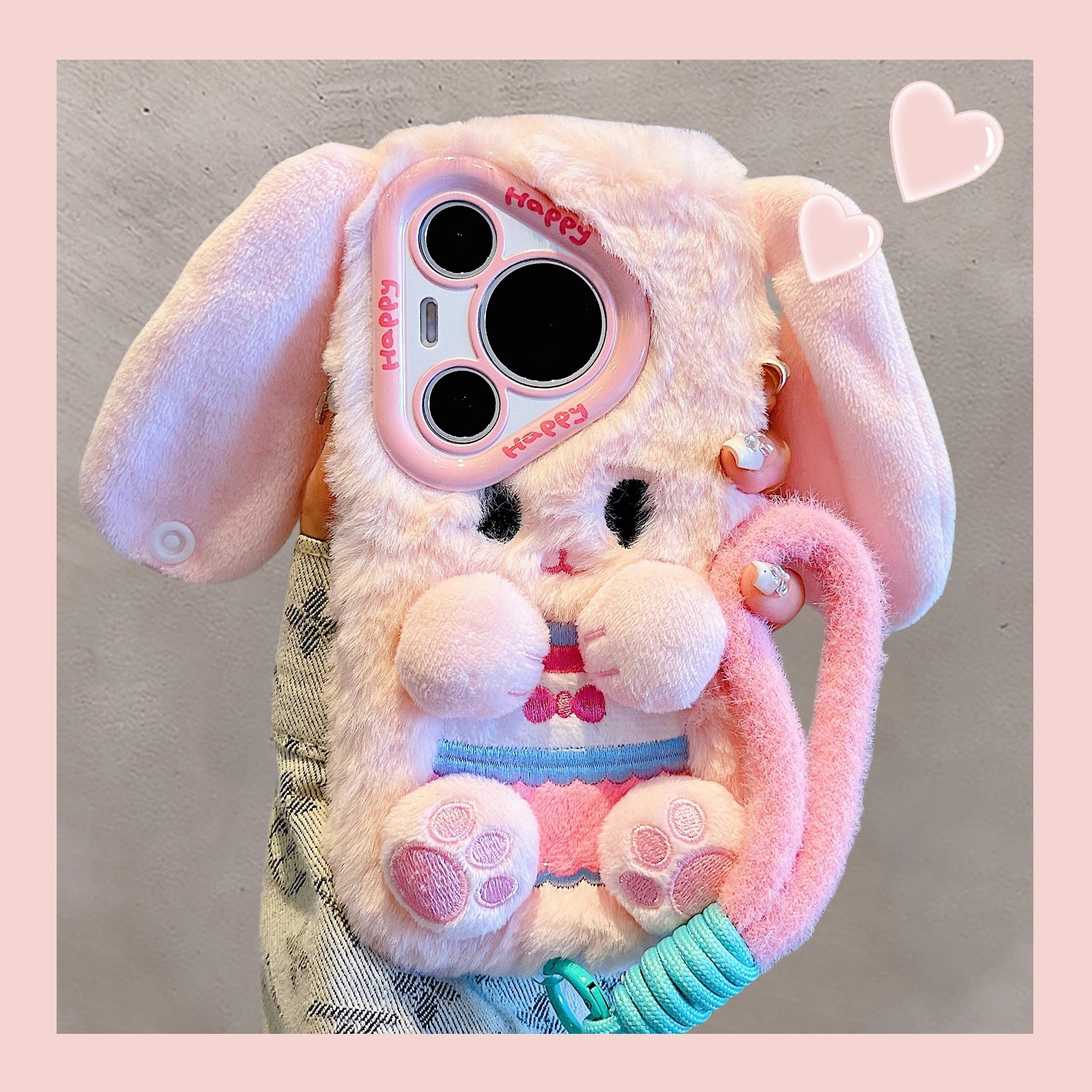 适用华为pura70pro+新款手机壳mate60pro+秋冬毛绒可爱长耳朵兔子mate40\50pro带挂绳70Ultra全包p60pro女款