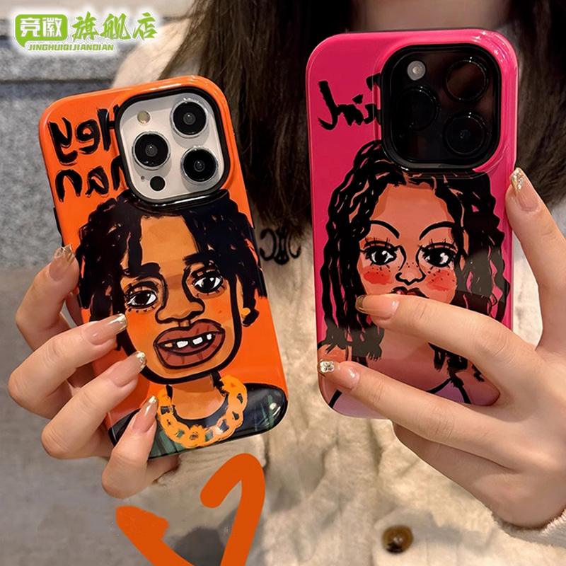潮酷欧美涂鸦搞怪情侣适用iPhone15promax手机壳苹果14新款13pro网红14pro创意12女13菲林15plus全包保护套男,3C数码配件,手机保护套/壳,淘宝优惠券,粉丝福利购,淘宝优惠卷