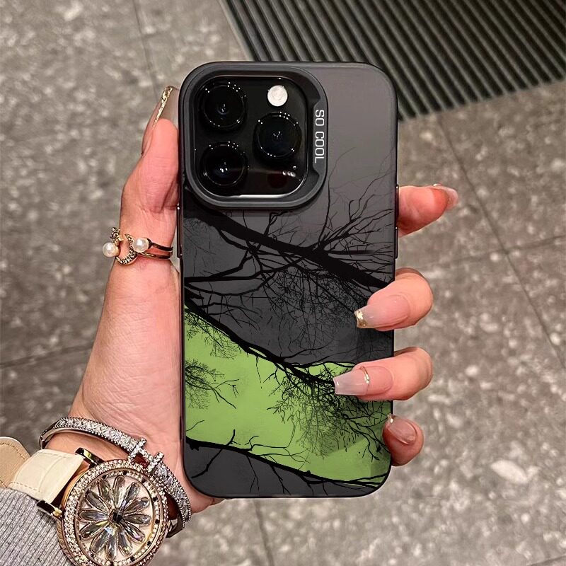 适用iPhone16Promax手机壳枯木树之痕苹果15Pro磨砂高级感14plus小众时尚ins风13Pro全包防摔12肤感个性11潮