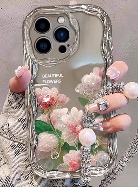 粉色富贵花适用于苹果15promax手机壳气质女神iphone14pro保护套16plus电镀13p轻奢新款ip12软套11硅胶防摔xs